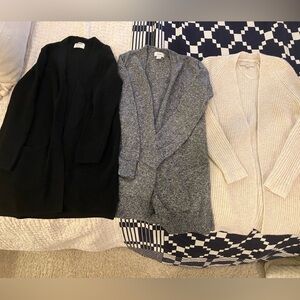 Three long open cardigans, old navy and Loft.